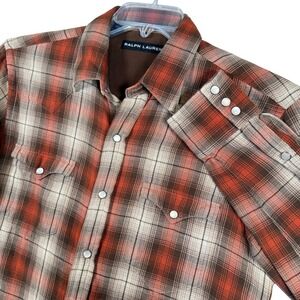 Vintage Ralph Lauren Black Label Brown Plaid Flannel Western Pearl Snap Shirt